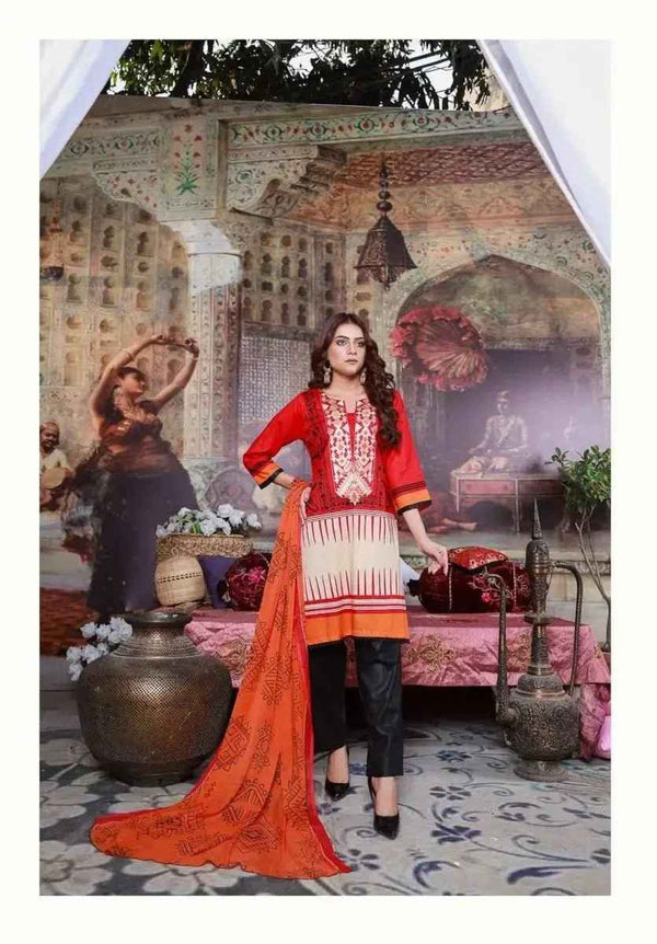 Ready to Wear Embroidered Lawn Pakistani Dresses for Women Shalwar, Kameez with Dupatta - Three Piece Set