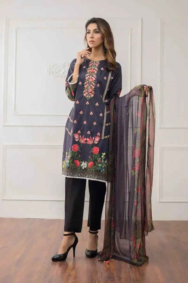 Ready to Wear Embroidered Lawn Pakistani Dresses for Women Shalwar, Kameez with Dupatta - Three Piece Set