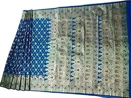 Sari - Handloom Art and Cotton Silk Saris Indian Ethic Traditional Wear (Dodge Blue-Handloom-sr2, Handloom Art Silk)