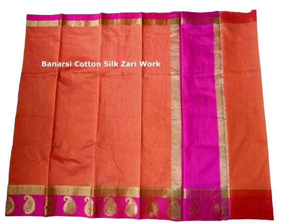 Sari - Handloom Art and Cotton Silk Saris Indian Ethic Traditional Wear (Orange-Weaved-sr1, Cotton Silk)