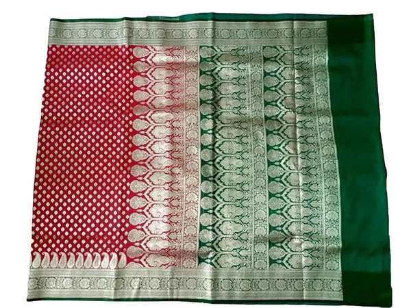 Sari - Handloom Art and Cotton Silk Saris Indian Ethic Traditional Wear (Red-Green-Weaved-sr1, Handloom Art Silk)