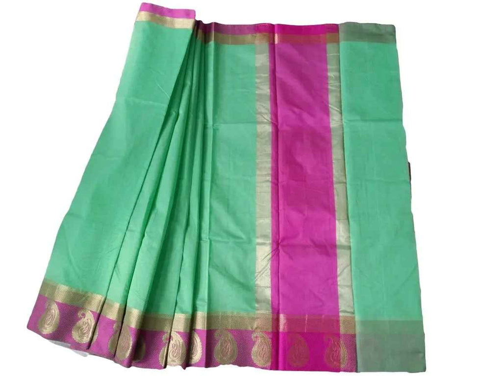 Sari - Handloom Art and Cotton Silk Saris Indian Ethic Traditional Wear (Sea Green-Weaved-sr2, Tanchui Art Silk)