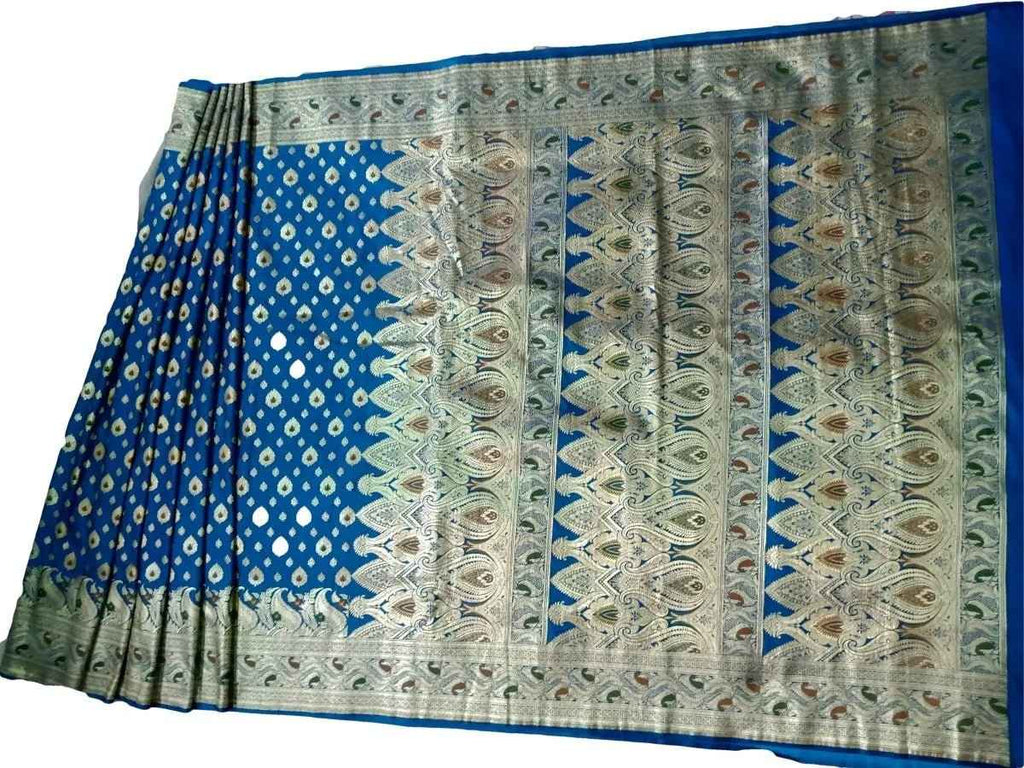 Sari - Handloom Art and Cotton Silk Saris Indian Ethic Traditional Wear (Sky Blue-Weaved-sr1, Handloom Art Silk)